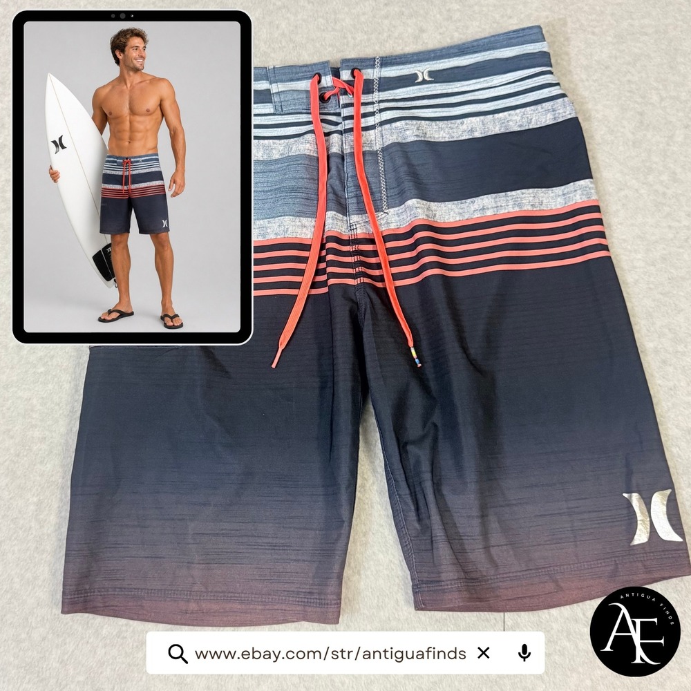 Hurley Phantom Mens Board Shorts Size 31 Blue Black Ombre Striped MBS0005480